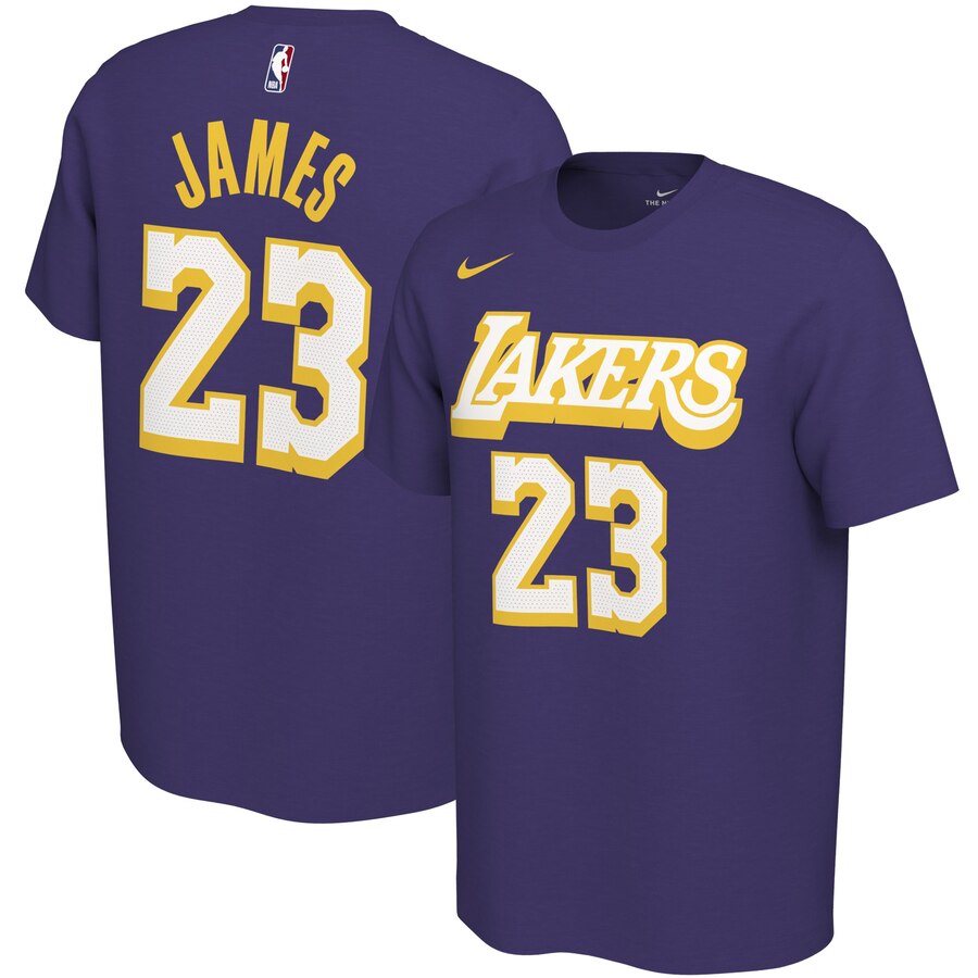 Men 2020 NBA Nike LeBron James Los Angeles Lakers Purple 201920 City Edition Variant Name  Number TShirt